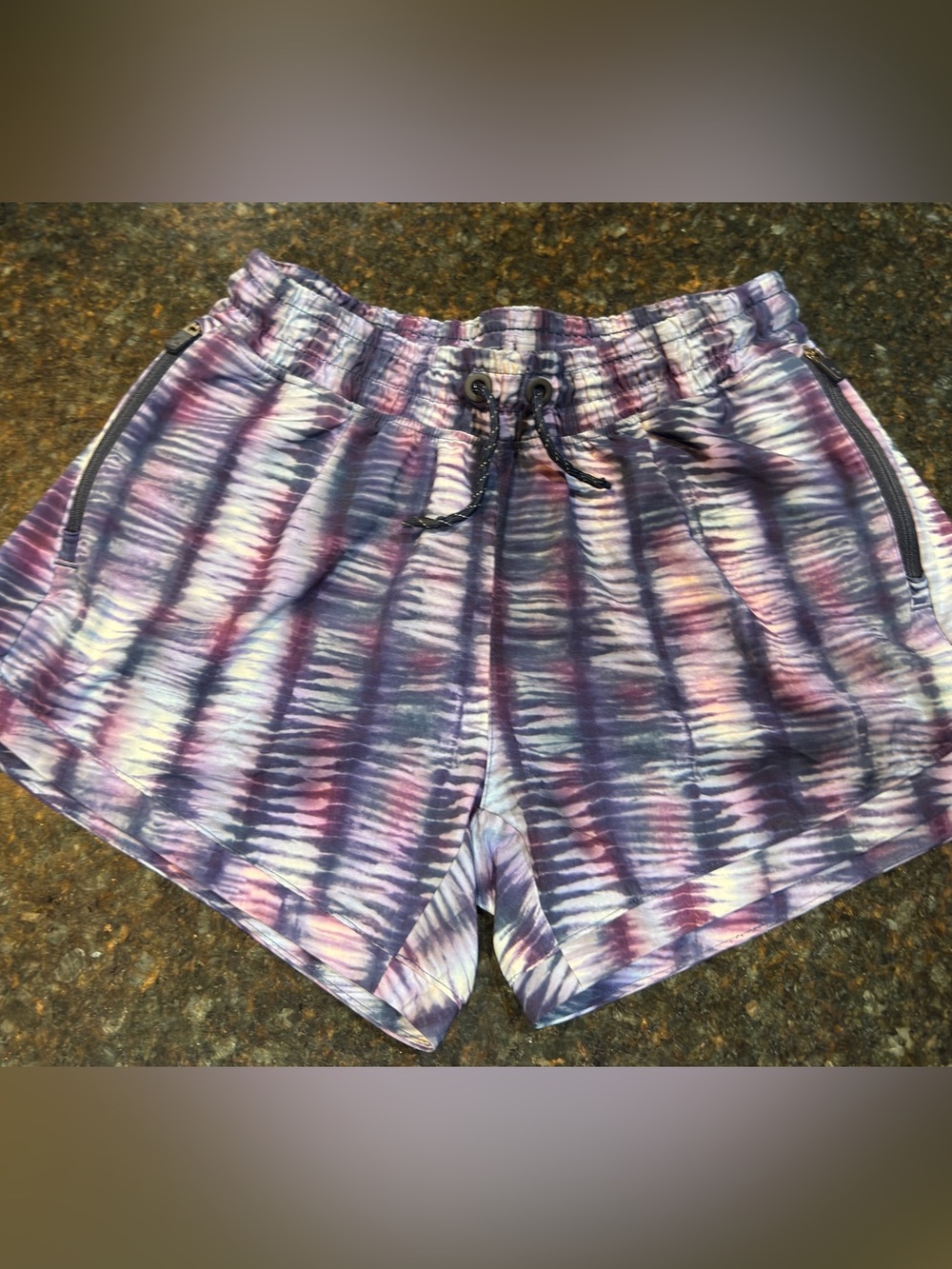 Athleta Purple white black print Athletic Drawstring Shorts girls 14